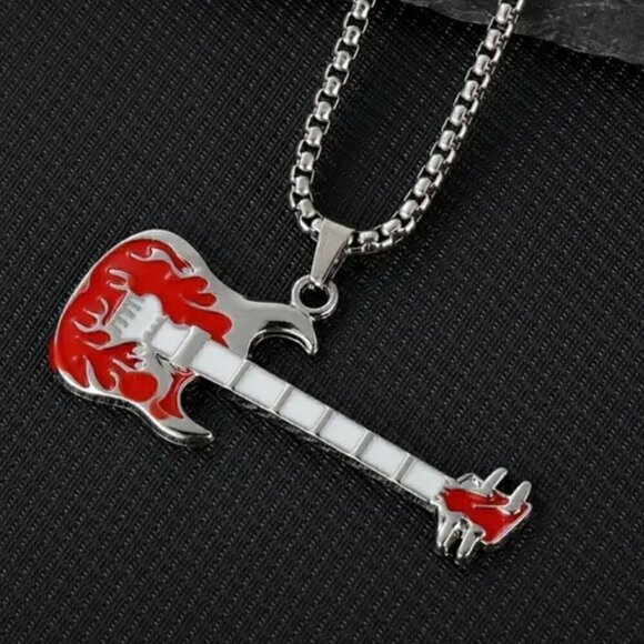 Electric Guitar Pendant and Necklace in Red and Black #1254 - Picture 7 of 9